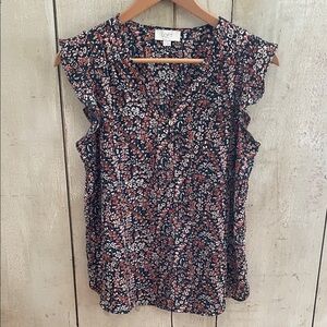LOFT Floral Flutter Sleeve Blouse
